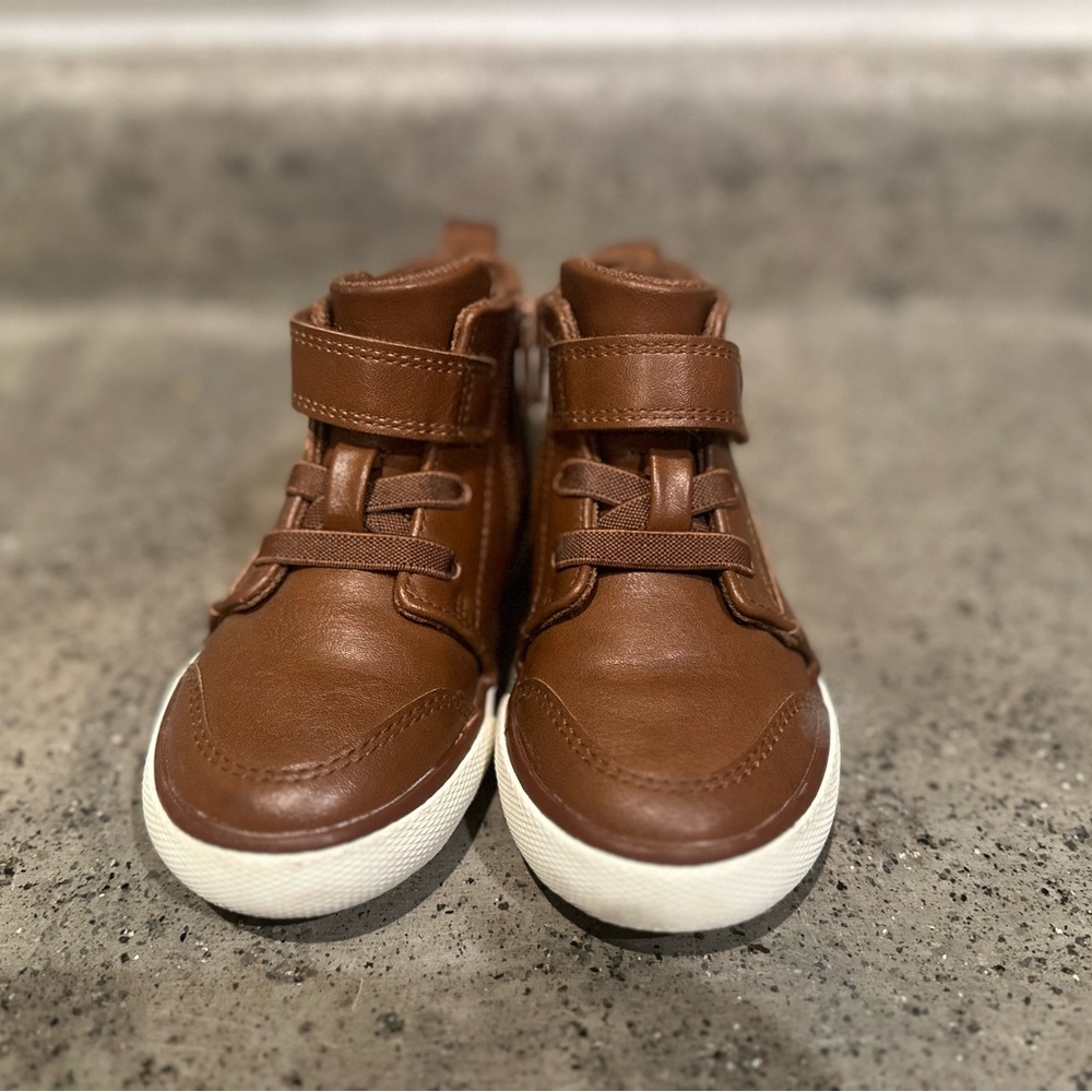 Brown Leather High-Top Sneakers